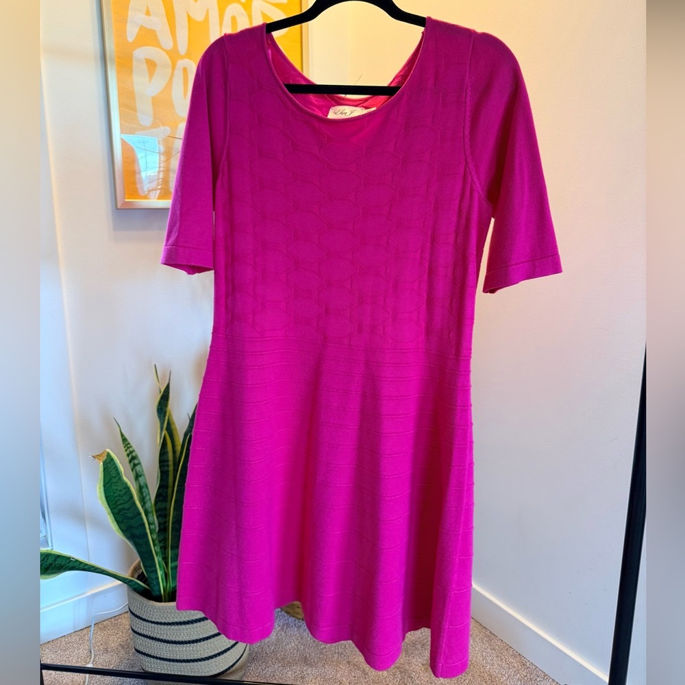 Eliza J Pink Textured Knit 3/4 Sleeve Dress Size L